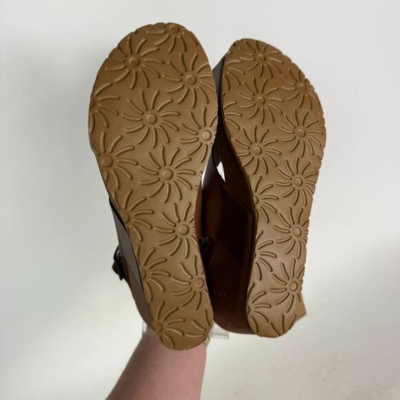 Bionatura Tessa Sandals Women 7.5 Brown Genuine Leather Buckle Peep Toe Wedge - Picture 8 of 9